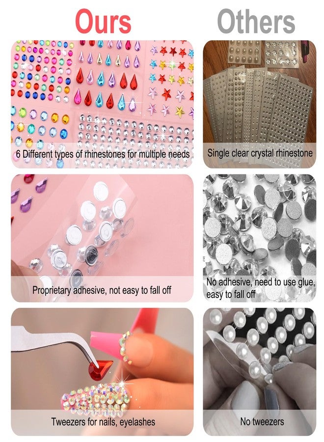 XANGNIER 2609 Pieces Hair Gems,Hair Jewels Diamonds and Letters Rhinestones with Tweezers,Hair Pearls Stick on,Self Adhesive Bling Rhinestone Stickers for Crafts,Face,Eye,Nail,Clothing,6 Shapes, 3-8mm - Image 4